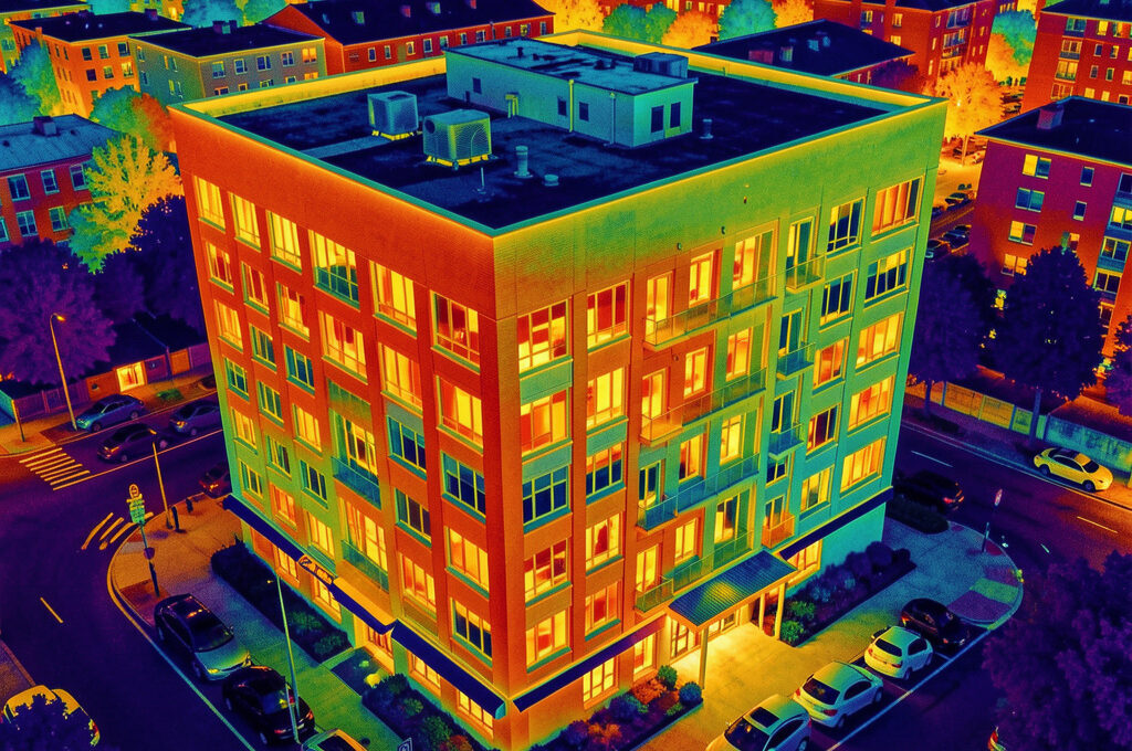 Imagen termográfica de las fachadas de un edificio