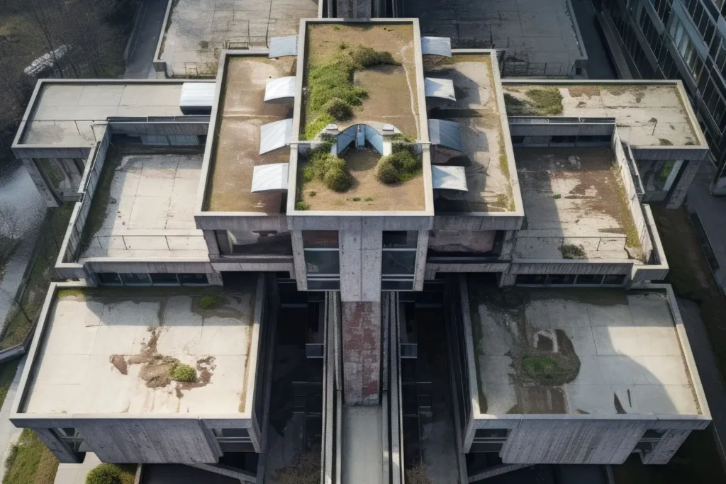 Vista aérea de las cubiertas y terrazas de un edificio